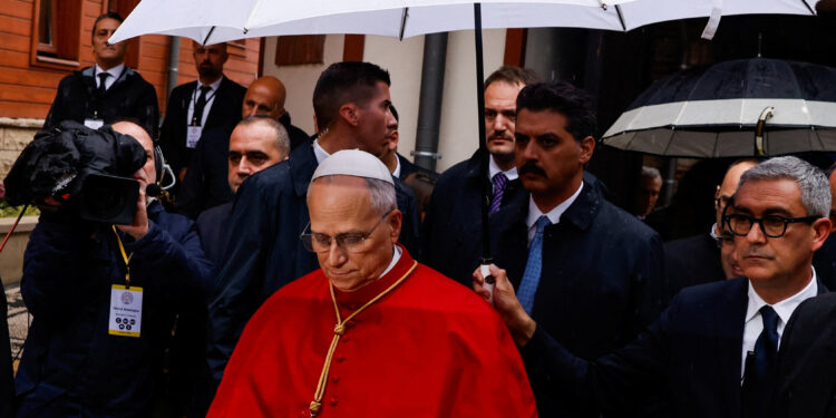 Pope Leo XIV arrives at the Ecumenical Patriarchate, during his first apostolic journey, in Istanbul, Turkey, November 29, 2025. REUTERS/Kemal Aslan